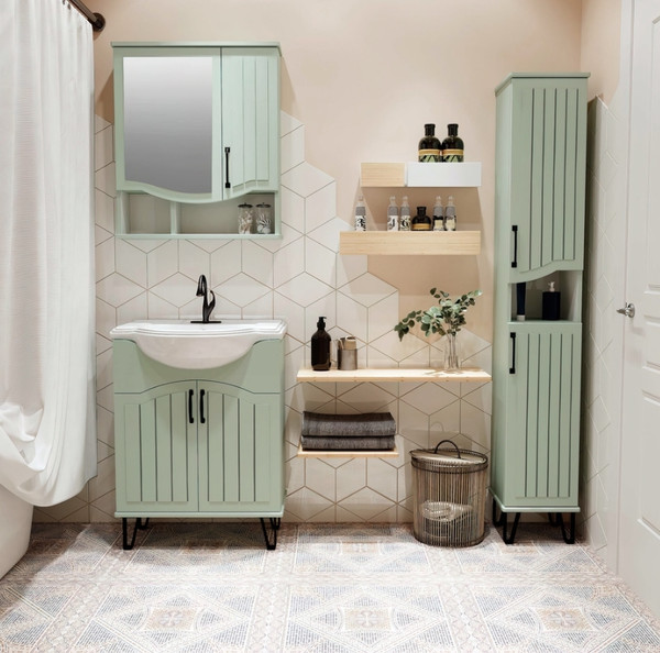 Изображение товара Тумба с умывальником Runo Марсель 65 + Классик 65 (напольная, мята)