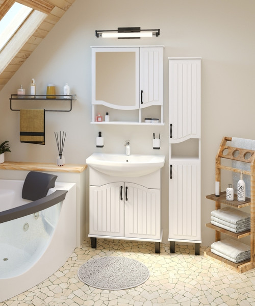 Изображение товара Тумба с умывальником Runo Марсель 65 + Классик 65 (напольная, белый)