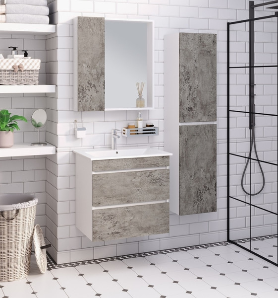 Изображение товара Тумба с умывальником Runo Манхэттен 65 + Оскар 65 (подвесная, серый бетон)