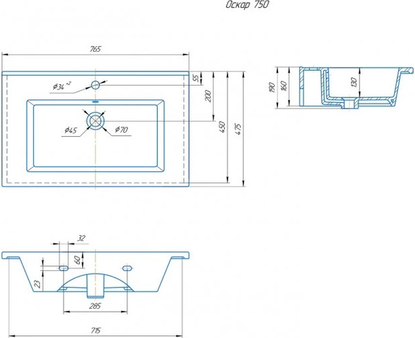 Изображение товара Тумба с умывальником Runo Манхэттен 75 + Оскар 75 (подвесная, серый бетон)