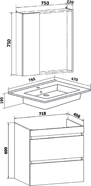Изображение товара Тумба с умывальником Runo Манхэттен 75 + Оскар 75 (подвесная, серый бетон)