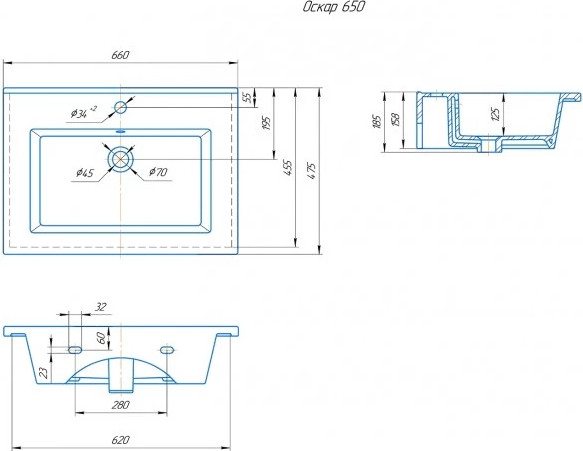 Изображение товара Тумба с умывальником Runo Манхэттен 65 + Оскар 65 (подвесная, белый)