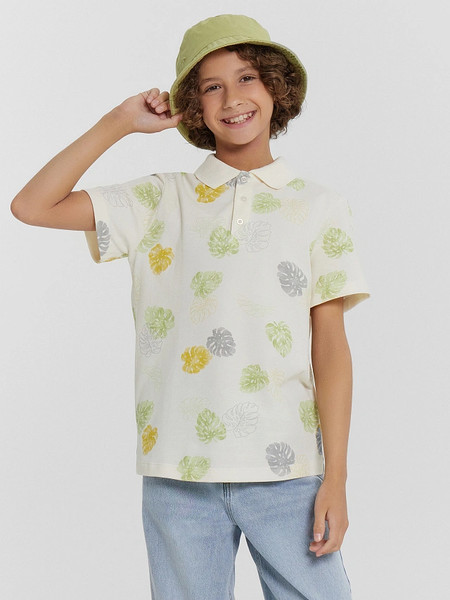 Изображение товара Футболка детская Mark Formelle 113430/1 (р.152-76, тропические листья на молочном)