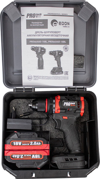 Изображение товара Аккумуляторная дрель-шуруповерт Edon Protech AD-18BL