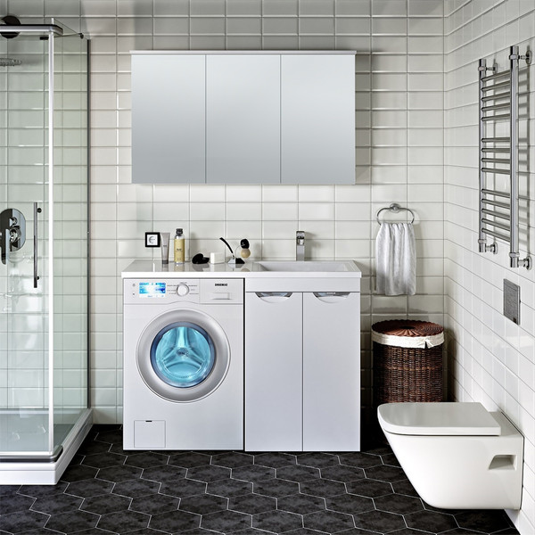 Изображение товара Тумба с умывальником Runo Лира 60 + Гамма 120 лайт с левым крылом (напольная, белый)