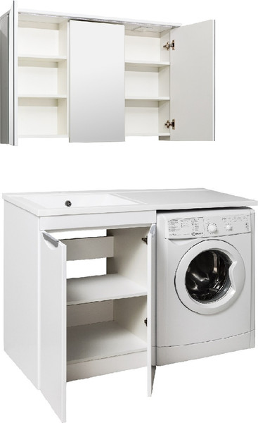 Изображение товара Тумба с умывальником Runo Лира 60 + Гамма 120 лайт с правым крылом (напольная, белый)