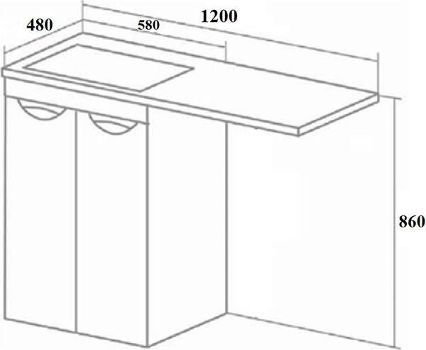 Изображение товара Тумба с умывальником Runo Лира 60 + Гамма 120 лайт с правым крылом (напольная, белый)