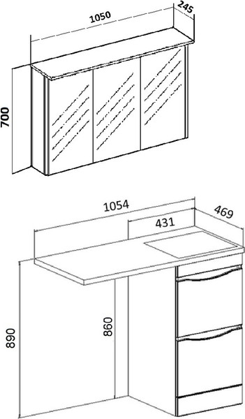 Изображение товара Тумба с умывальником Runo Орион 45 2 ящика + Гамма 105 лайт с левым крылом (напольная, белый)