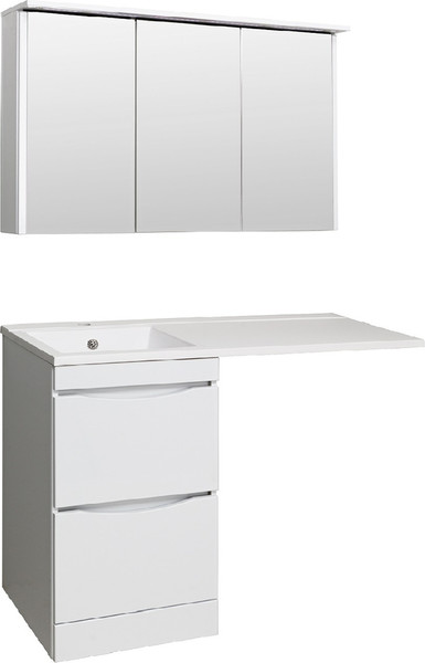Изображение товара Тумба с умывальником Runo Орион 45 2 ящика + Гамма 105 лайт с правым крылом (напольная, белый)