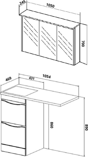 Изображение товара Тумба с умывальником Runo Орион 45 2 ящика + Гамма 105 лайт с правым крылом (напольная, белый)