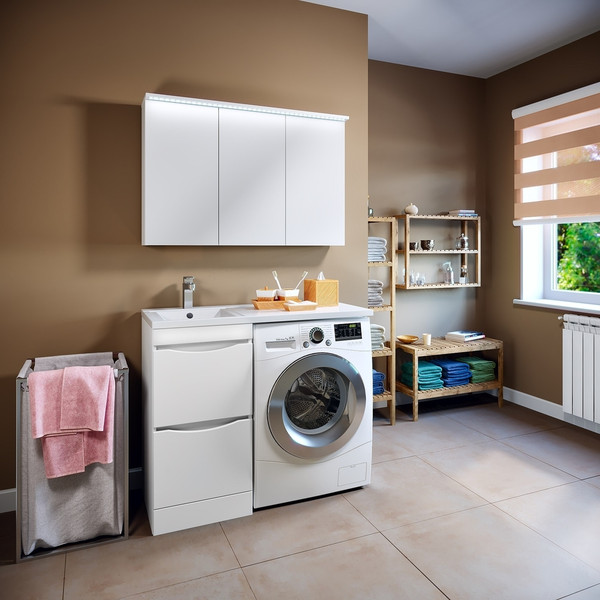 Изображение товара Тумба с умывальником Runo Орион 45 2 ящика + Гамма 105 лайт с правым крылом (напольная, белый)