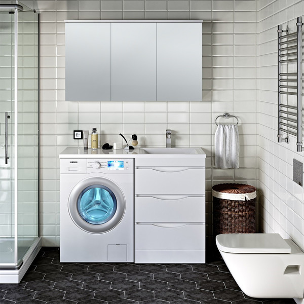 Изображение товара Тумба с умывальником Runo Орион 60 3 ящика + Гамма 120 лайт с левым крылом (напольная, белый)