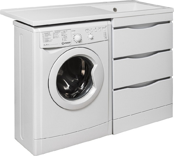 Изображение товара Тумба с умывальником Runo Орион 60 3 ящика + Гамма 120 лайт с левым крылом (напольная, белый)