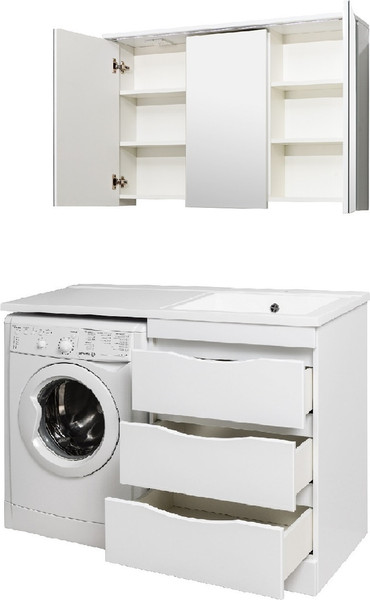 Изображение товара Тумба с умывальником Runo Орион 60 3 ящика + Гамма 120 лайт с левым крылом (напольная, белый)