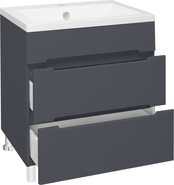 Изображение товара Тумба с умывальником Runo Парма 60 2 ящика + Omega 60 (напольная, графит)