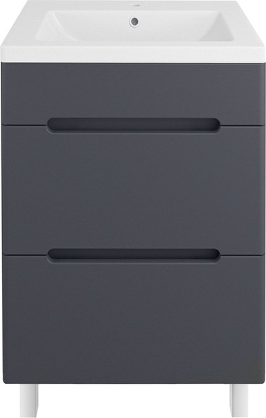 Изображение товара Тумба с умывальником Runo Парма 60 2 ящика + Omega 60 (напольная, графит)