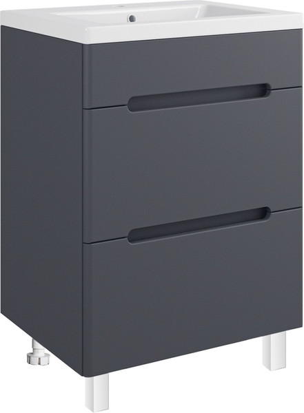 Изображение товара Тумба с умывальником Runo Парма 60 2 ящика + Omega 60 (напольная, графит)