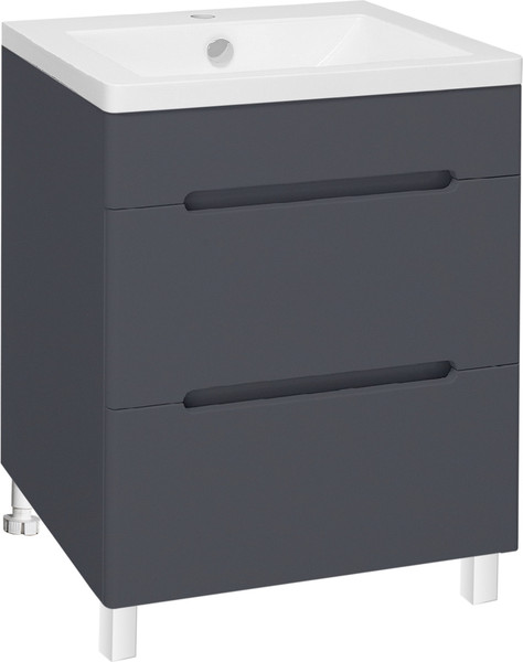 Изображение товара Тумба с умывальником Runo Парма 60 2 ящика + Omega 60 (напольная, графит)