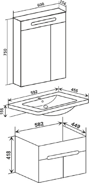 Изображение товара Тумба с умывальником Runo Парма 60 2 двери + Omega 60 (подвесная)