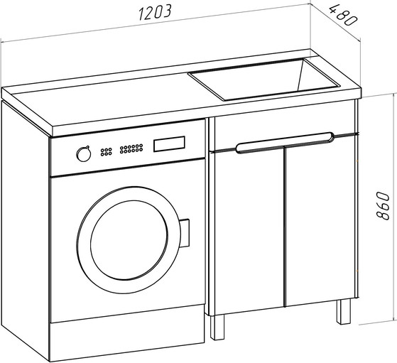 Изображение товара Тумба с умывальником Runo Парма 60 + Гамма 120 лайт с левым крылом (напольная)