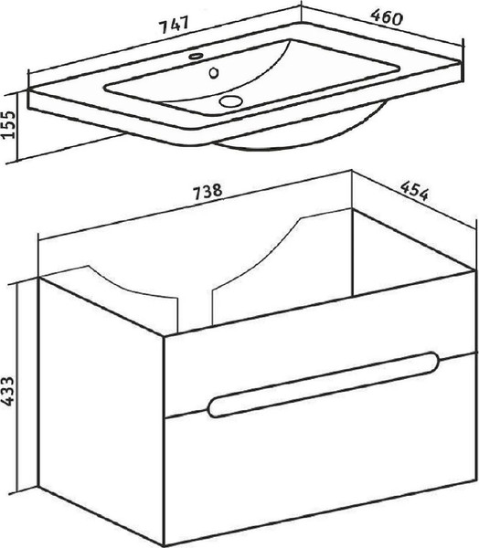 Изображение товара Тумба с умывальником Runo Парма 75 + Omega 75 (подвесная)