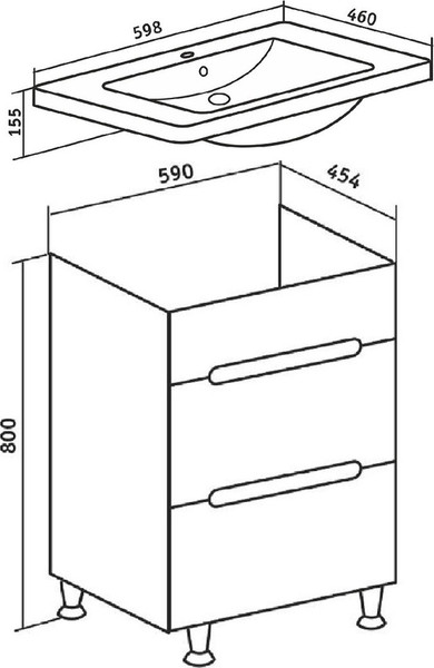 Изображение товара Тумба с умывальником Runo Парма 60 + Omega 60 (напольная)