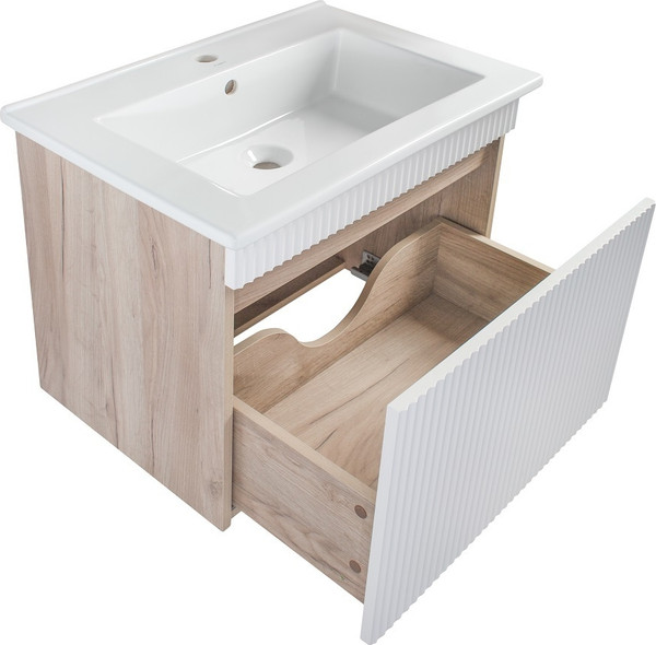 Изображение товара Тумба с умывальником Runo Модена 65 + Оскар 65 (подвесная, крафтовый дуб)