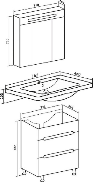 Изображение товара Тумба с умывальником Runo Парма 75 + Omega 75 (напольная)