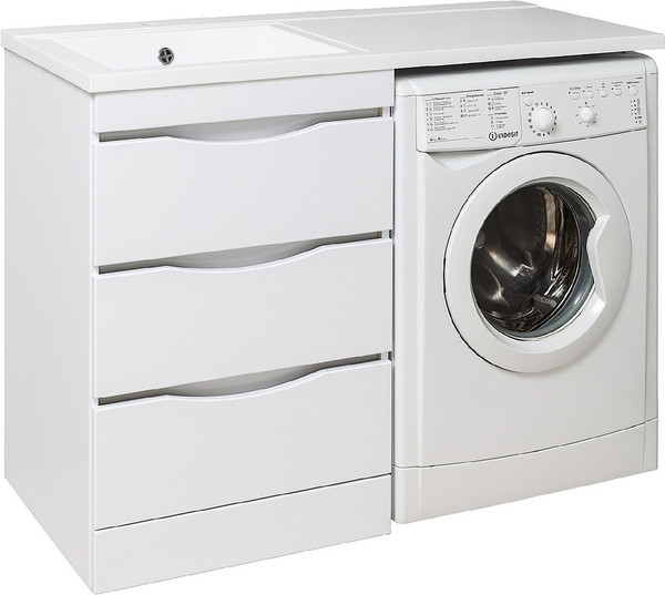 Изображение товара Тумба с умывальником Runo Орион 60 3 ящика + Гамма 120 лайт с правым крылом (напольная, белый)