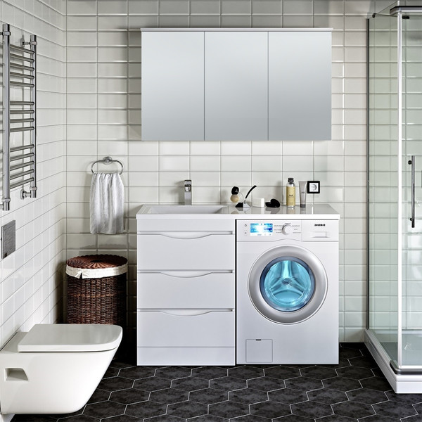 Изображение товара Тумба с умывальником Runo Орион 60 3 ящика + Гамма 120 лайт с правым крылом (напольная, белый)