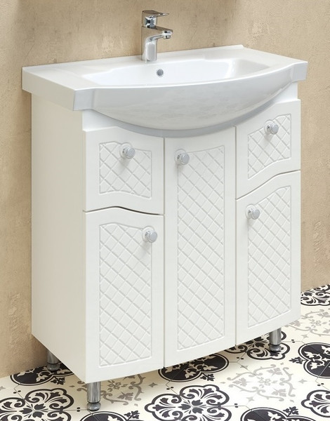 Изображение товара Тумба с умывальником Runo Милано 75 + Элеганс 75 (напольная, белый)