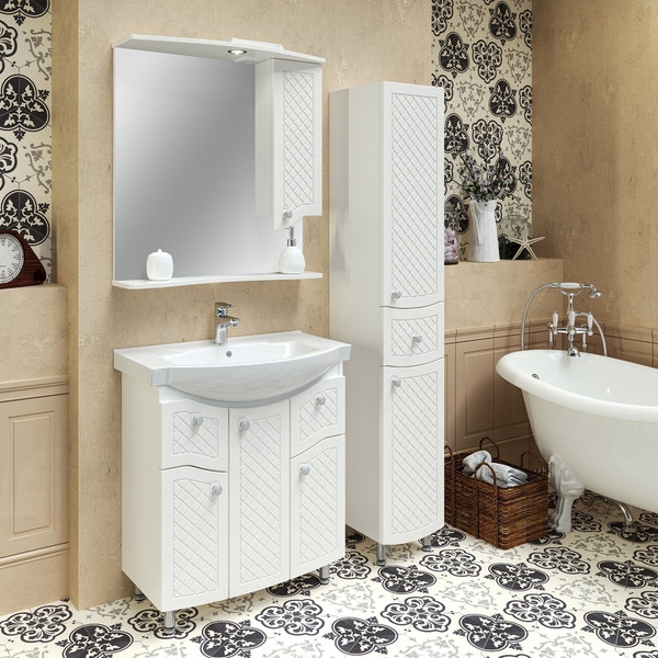 Изображение товара Тумба с умывальником Runo Милано 75 + Элеганс 75 (напольная, белый)