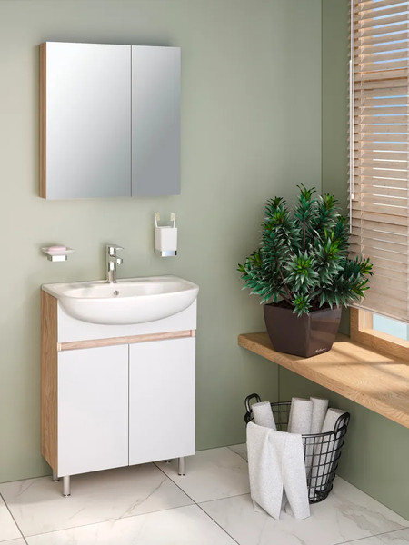 Изображение товара Тумба с умывальником Runo Лада 50 + Уют 50 (напольная, блэквуд/белый)