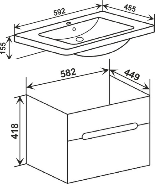Изображение товара Тумба с умывальником Runo Парма 60 + Omega 60 (подвесная, графит)