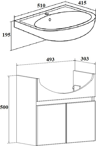 Изображение товара Тумба с умывальником Runo Лада 50 + Уют 50 (подвесная, дуб/графит)