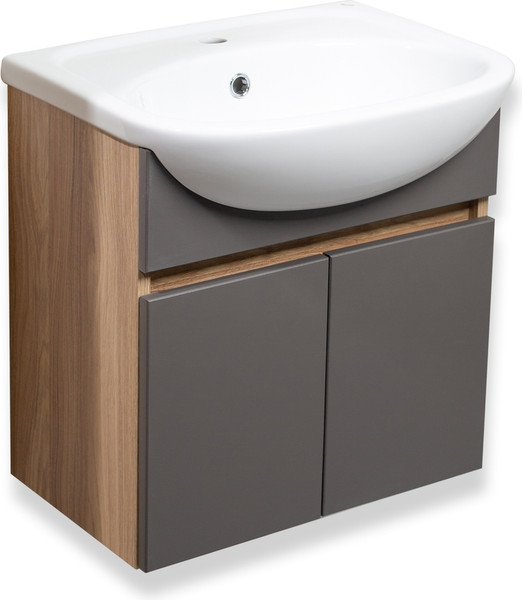 Изображение товара Тумба с умывальником Runo Лада 60 + Уют 60 (подвесная, дуб/графит)