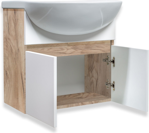 Изображение товара Тумба с умывальником Runo Лада 60 + Уют 60 (подвесная, крафтовый дуб)