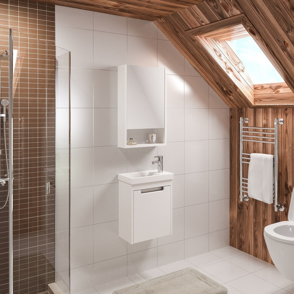 Изображение товара Тумба с умывальником Runo Микра 40 правая + Como 40 (подвесная, белый)