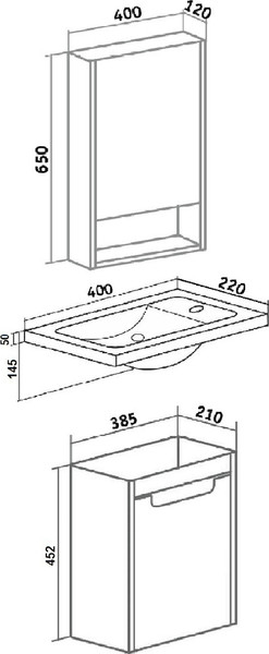 Изображение товара Тумба с умывальником Runo Микра 40 правая + Como 40 (подвесная, белый)