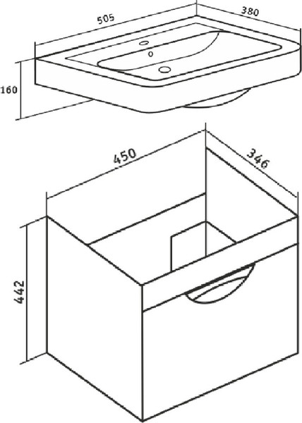 Изображение товара Тумба с умывальником Runo Ибица 50 + Мини 50 (подвесная)