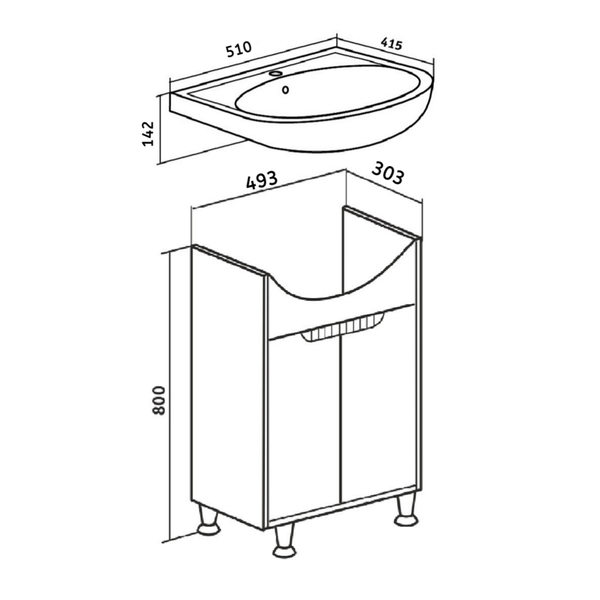 Изображение товара Тумба с умывальником Runo Эко 50 + Уют 50 (напольная, белый/лиственница)