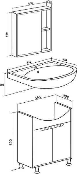 Изображение товара Тумба с умывальником Runo Эко 60 + Уют 60 (напольная, белый/лиственница)
