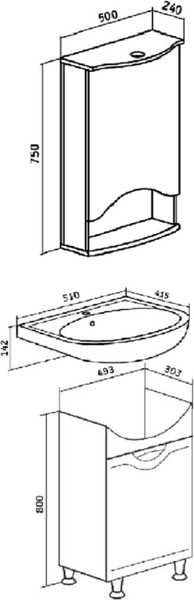 Изображение товара Тумба с умывальником Runo Фортуна 50 + Уют 50 (напольная)