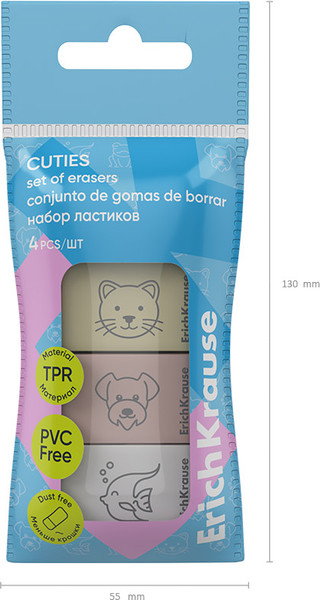 Изображение товара Набор ластиков Erich Krause Cuties / 63053 (4шт)