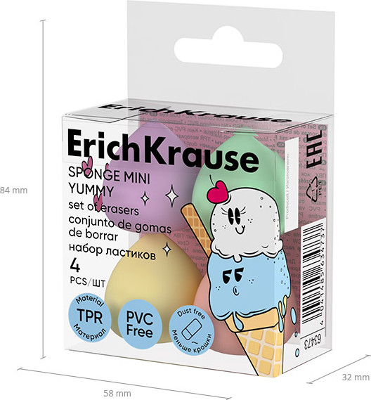 Изображение товара Набор ластиков Erich Krause Sponge Mini Yummy / 63473 (4шт)