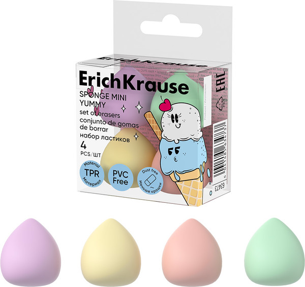 Изображение товара Набор ластиков Erich Krause Sponge Mini Yummy / 63473 (4шт)