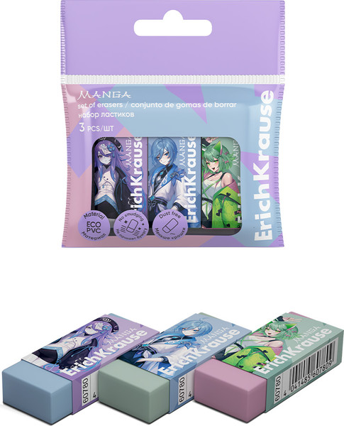 Изображение товара Набор ластиков Erich Krause Manga / 63290 (3шт)