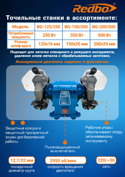 Изображение товара Точильный станок Redbo BG-125/250 / 39168