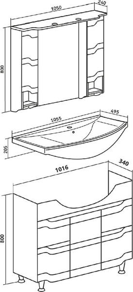 Изображение товара Тумба с умывальником Runo Стиль 105 + Стиль 1050 (напольная)
