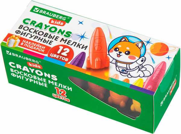 Изображение товара Восковые мелки Brauberg Kids. Ракета. С наклейками / 273082 (12цв)